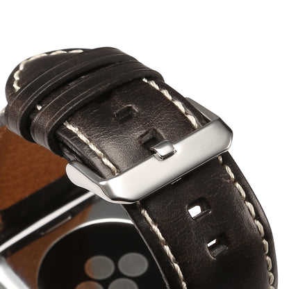 Denior Oil Wax Retro Watch Leather Watch Band for Apple Watch Series 7 45mm / 6 & SE & 5 & 4 44mm / 3 & 2 & 1 42mm (Black) - Watch Bands by Denior | Online Shopping UK | buy2fix