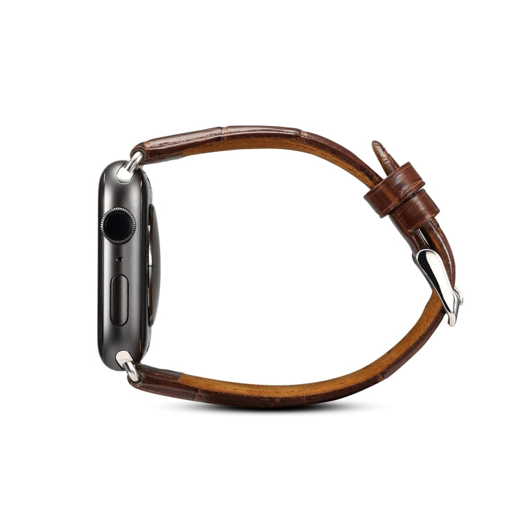 Denior Crocodile Grain Watch Cowhide Leather Watch Band for Apple Watch Series 7 45mm / 6 & SE & 5 & 4 44mm / 3 & 2 & 1 42mm (Brown) - Watch Bands by Denior | Online Shopping UK | buy2fix