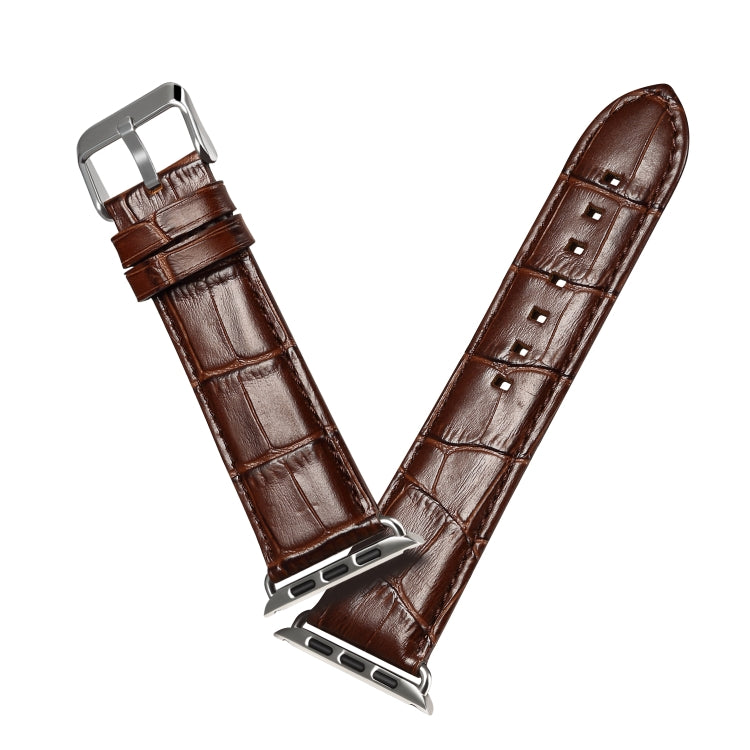 Denior Crocodile Grain Watch Cowhide Leather Watch Band for Apple Watch Series 7 41mm / 6 & SE & 5 & 4 40mm / 3 & 2 & 1 38mm (Brown) - Watch Bands by Denior | Online Shopping UK | buy2fix