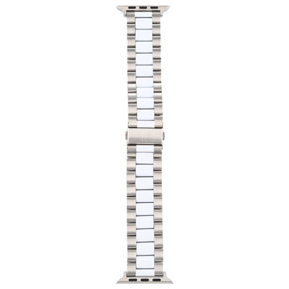 For Apple Watch Series 7 45mm / 6 & SE & 5 & 4 44mm / 3 & 2 & 1 42mm Stainless Steel Wrist Strap Watch Band(white+Silver) - Watch Bands by buy2fix | Online Shopping UK | buy2fix