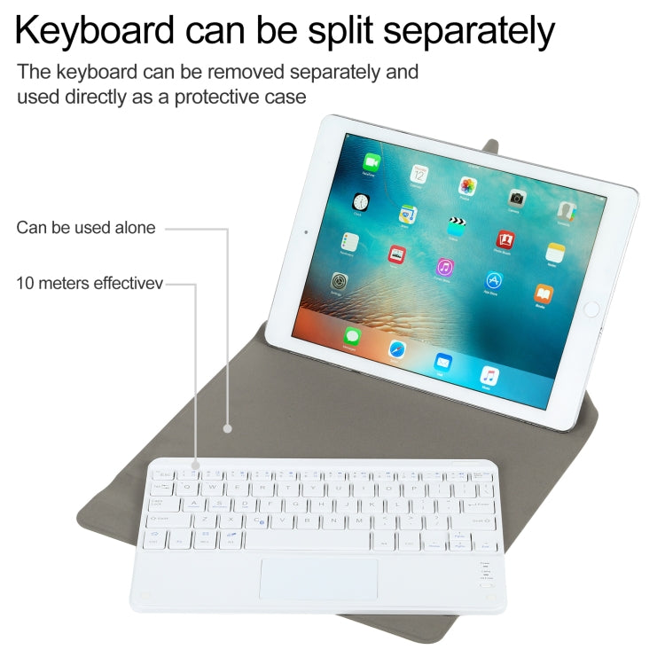 Universal Detachable Bluetooth Keyboard + Leather Tablet Case with Touchpad for iPad 9-10 inch, Specification:White Keyboard(Black) - Universal by buy2fix | Online Shopping UK | buy2fix