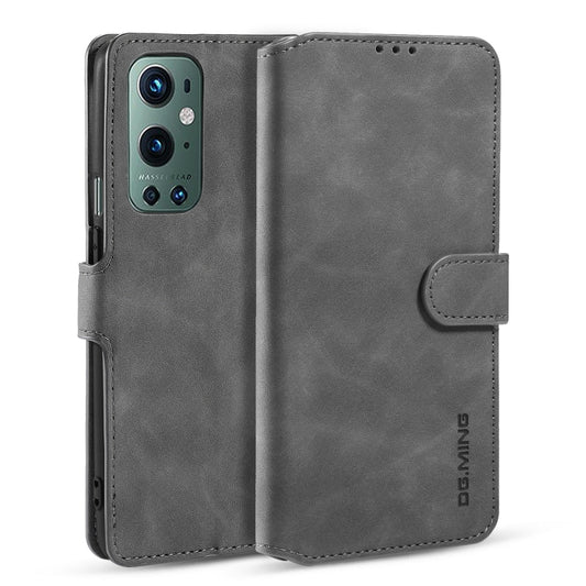 For OnePlus 9 Pro DG.MING Retro Oil Side Horizontal Flip Leather Case with Holder & Card Slots & Wallet(Grey) - OnePlus Cases by DG.MING | Online Shopping UK | buy2fix