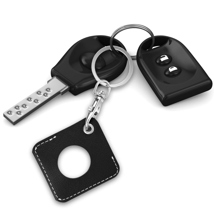 Square PU Leather Case Shockproof Anti-scratch Protective Cover with Keychain Ring Loop For AirTag(Black) - Key Chain Series by MOMAX | Online Shopping UK | buy2fix