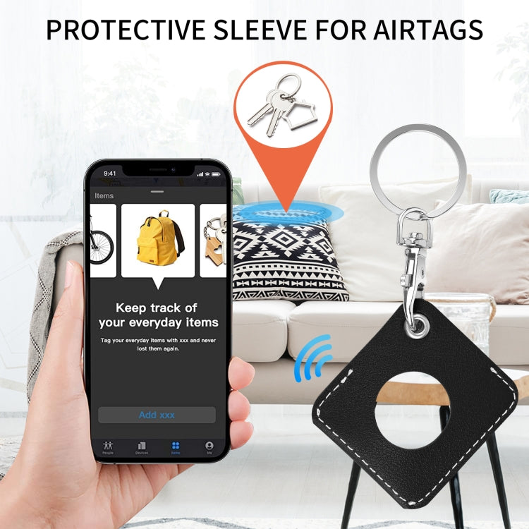 Square PU Leather Case Shockproof Anti-scratch Protective Cover with Keychain Ring Loop For AirTag(Black) - Key Chain Series by MOMAX | Online Shopping UK | buy2fix