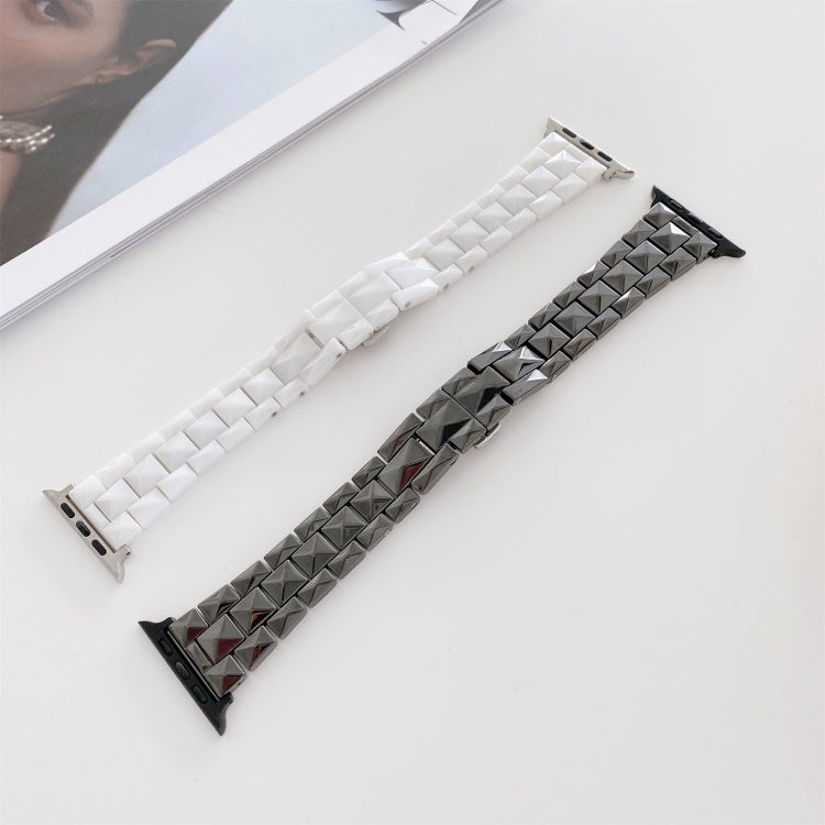 Rhombic Grid Ceramics Watch Band For Apple Watch Series 9&8&7 41mm / SE 3&SE 2&6&SE&5&4 40mm / 3&2&1 38mm(White) - Watch Bands by buy2fix | Online Shopping UK | buy2fix