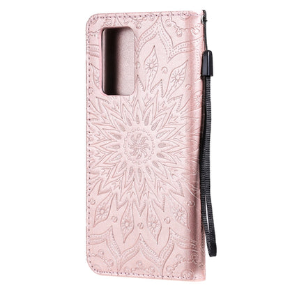 For OPPO Reno6 Pro 5G Sun Embossing Pattern Horizontal Flip Leather Case with Card Slot & Holder & Wallet & Lanyard(Rose Gold) - OPPO Cases by buy2fix | Online Shopping UK | buy2fix