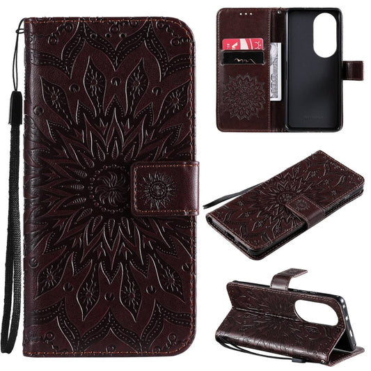 For Huawei P50 Pro Sun Embossing Pattern Horizontal Flip Leather Case with Card Slot & Holder & Wallet & Lanyard(Brown) - Huawei Cases by buy2fix | Online Shopping UK | buy2fix