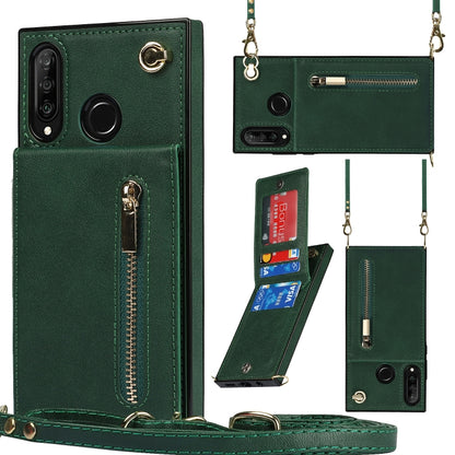 For Huawei P30 Lite Cross-body Zipper Square TPU+PU Back Cover Case with Holder & Card Slots & Wallet & Strap(Green) - Huawei Cases by buy2fix | Online Shopping UK | buy2fix