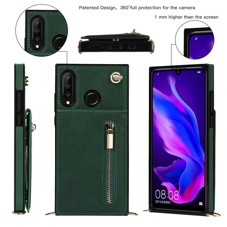 For Huawei P30 Lite Cross-body Zipper Square TPU+PU Back Cover Case with Holder & Card Slots & Wallet & Strap(Green) - Huawei Cases by buy2fix | Online Shopping UK | buy2fix