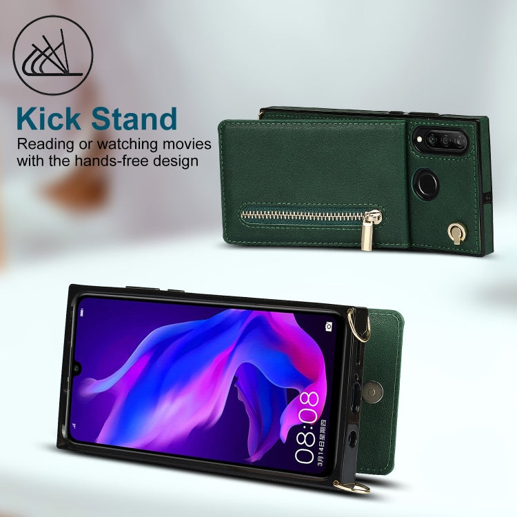 For Huawei P30 Lite Cross-body Zipper Square TPU+PU Back Cover Case with Holder & Card Slots & Wallet & Strap(Green) - Huawei Cases by buy2fix | Online Shopping UK | buy2fix