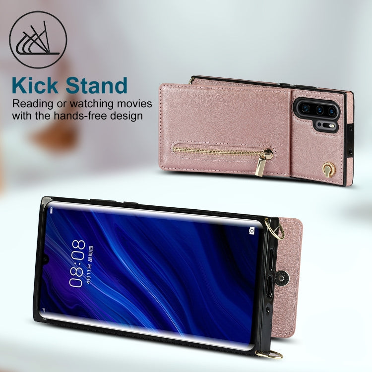 For Huawei P30 Pro Cross-body Zipper Square TPU+PU Back Cover Case with Holder & Card Slots & Wallet & Strap(Rose Gold) - Huawei Cases by buy2fix | Online Shopping UK | buy2fix