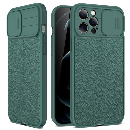 For iPhone 11 Litchi Texture Sliding Camshield TPU Protective Case (Dark Green) - iPhone 11 Cases by buy2fix | Online Shopping UK | buy2fix