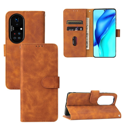 For Huawei P50 Pro Solid Color Skin Feel Magnetic Buckle Horizontal Flip Calf Texture PU Leather Case with Holder & Card Slots & Wallet(Brown) - Huawei Cases by buy2fix | Online Shopping UK | buy2fix