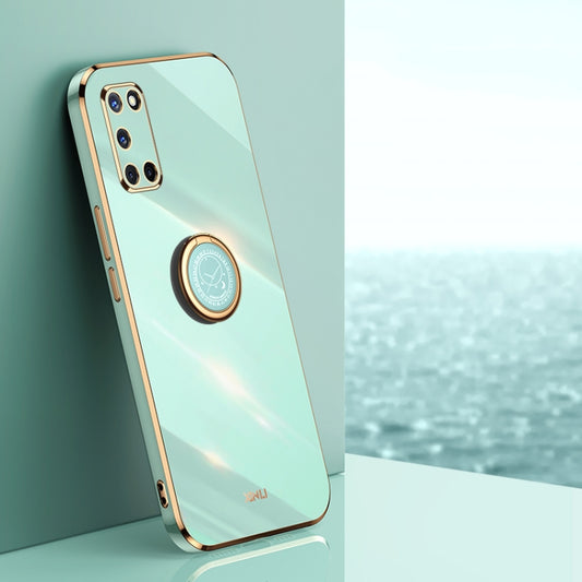 For OPPO A52 XINLI Straight 6D Plating Gold Edge TPU Shockproof Case with Ring Holder(Mint Green) - OPPO Cases by XINLI | Online Shopping UK | buy2fix