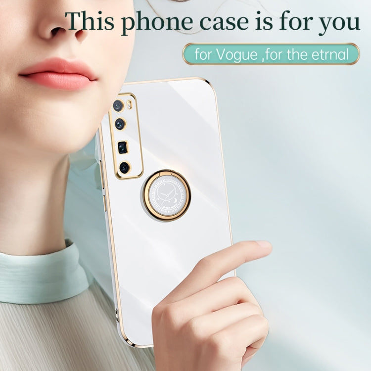 For Huawei nova 7 5G XINLI Straight Edge 6D Electroplate TPU Phone Case with Ring Holder(White) - Huawei Cases by XINLI | Online Shopping UK | buy2fix