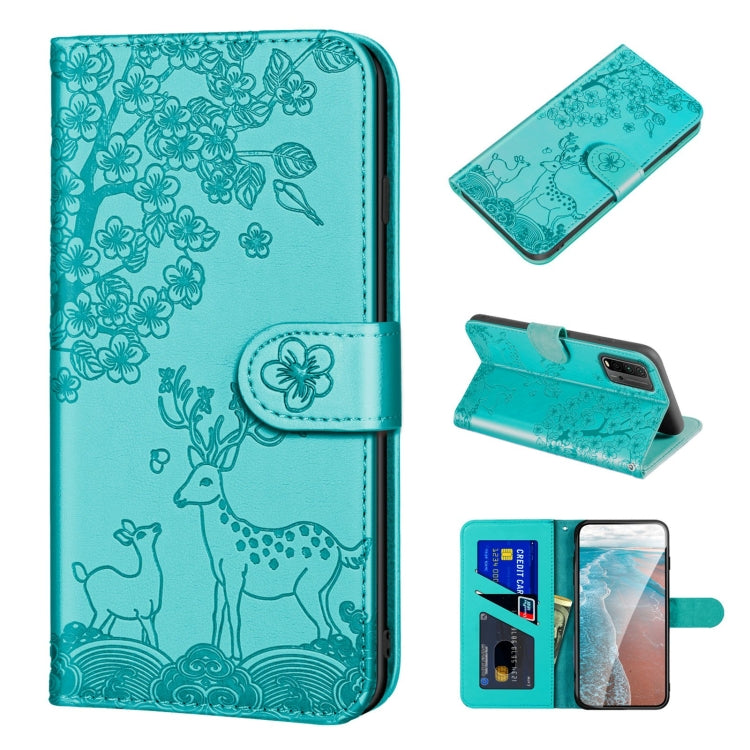 For Xiaomi Redmi 9T Sika Deer Embossing Pattern Horizontal Flip PU Leather Case with Holder & Card Slot & Wallet & Photo Frame(Green) - Xiaomi Cases by buy2fix | Online Shopping UK | buy2fix