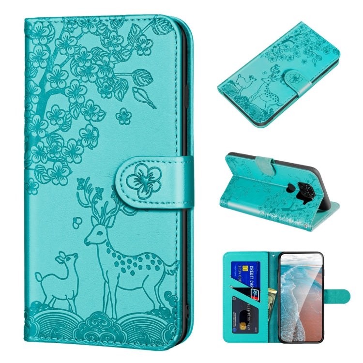 For Xiaomi Redmi Note 9 Sika Deer Embossing Pattern Horizontal Flip PU Leather Case with Holder & Card Slot & Wallet & Photo Frame(Green) - Xiaomi Cases by buy2fix | Online Shopping UK | buy2fix