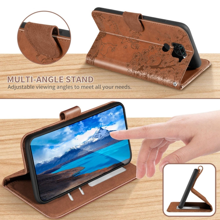 For Xiaomi Redmi Note 9 Sika Deer Embossing Pattern Horizontal Flip PU Leather Case with Holder & Card Slot & Wallet & Photo Frame(Brown) - Xiaomi Cases by buy2fix | Online Shopping UK | buy2fix