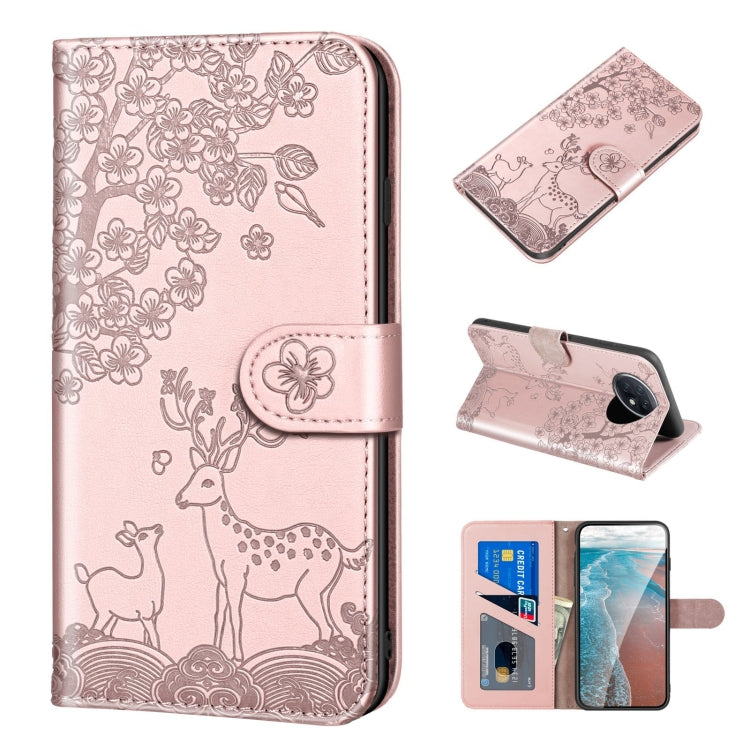 For Xiaomi Redmi Note 9T Sika Deer Embossing Pattern Horizontal Flip PU Leather Case with Holder & Card Slot & Wallet & Photo Frame(Rose Gold) - Xiaomi Cases by buy2fix | Online Shopping UK | buy2fix