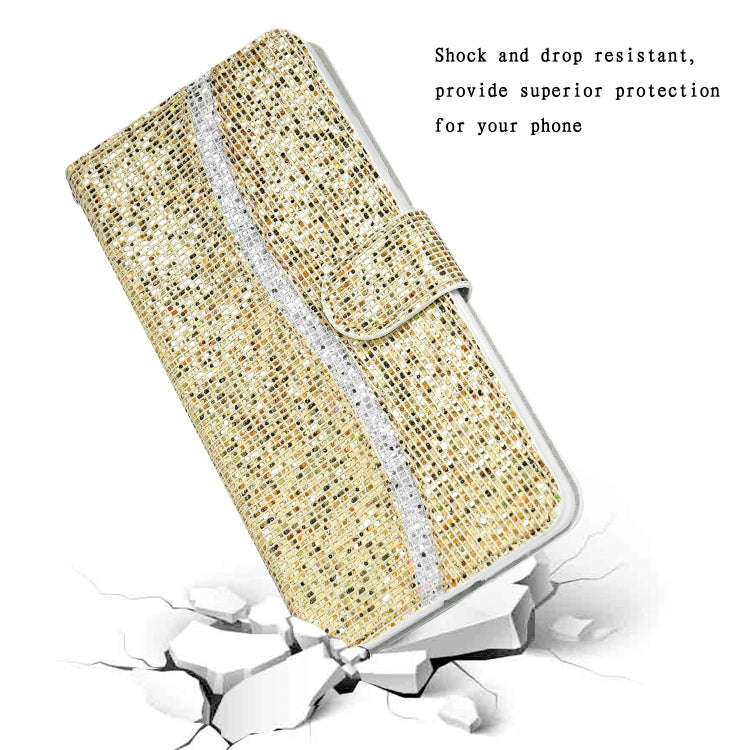 For iPhone 13 Glitter Powder Horizontal Flip Leather Case with Card Slots & Holder & Lanyard(Gold) - iPhone 13 Cases by buy2fix | Online Shopping UK | buy2fix