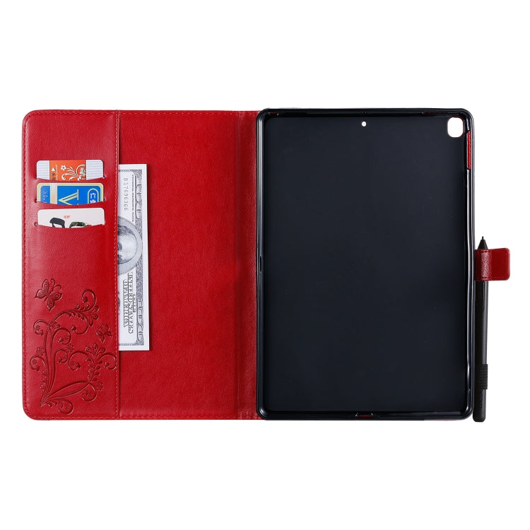 For iPad 10.2 / Pro 10.5 / Air  2019 Pressed Printing Butterfly Pattern Horizontal Flip PU Leather Case with Holder & Card Slots & Wallet & Pen Slot(Red) - iPad Air (2019) Cases by buy2fix | Online Shopping UK | buy2fix