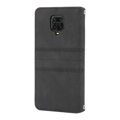 For Xiaomi Redmi Note 9 Pro Max Embossed Striped Magnetic Buckle PU + TPU Horizontal Flip Leather Case with Holder & Card Slot & Wallet & Photo Frame & Sling(Black) - Xiaomi Cases by buy2fix | Online Shopping UK | buy2fix