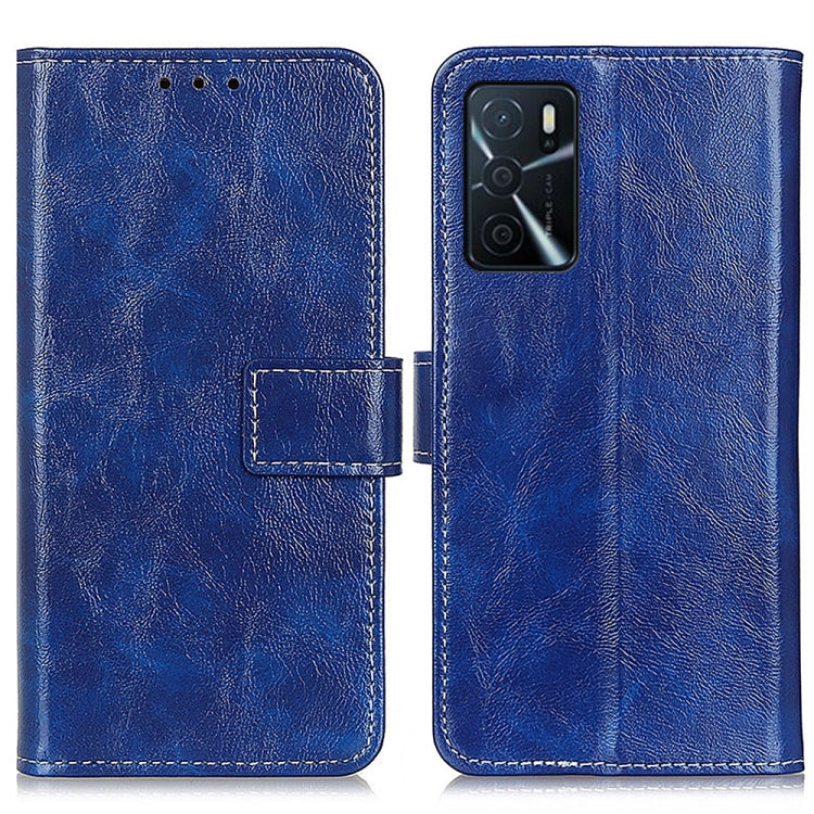 For OPPO A16 Retro Crazy Horse Texture Horizontal Flip Leather Case with Holder & Card Slots & Photo Frame & Wallet(Blue) - OPPO Cases by buy2fix | Online Shopping UK | buy2fix