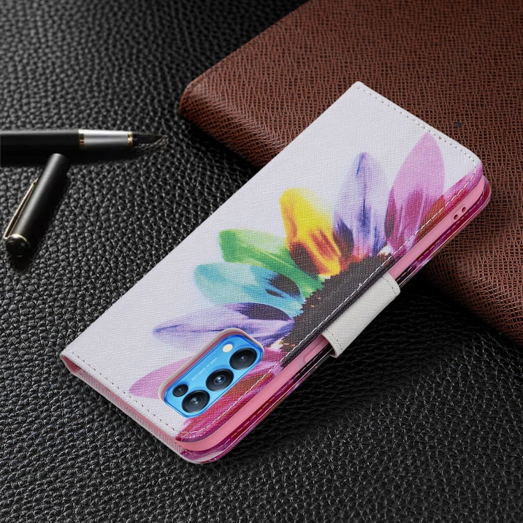 For OPPO Reno5 Colored Drawing Pattern Horizontal Flip Leather Case with Holder & Card Slots & Wallet(Sun Flower) - OPPO Cases by buy2fix | Online Shopping UK | buy2fix