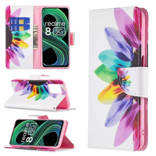 For OPPO Realme 8 5G / Realme V13 Colored Drawing Pattern Horizontal Flip Leather Case with Holder & Card Slots & Wallet(Sun Flower) - Realme Cases by buy2fix | Online Shopping UK | buy2fix