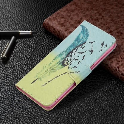 For OPPO Realme 8 5G / Realme V13 Colored Drawing Pattern Horizontal Flip Leather Case with Holder & Card Slots & Wallet(Feather) - Realme Cases by buy2fix | Online Shopping UK | buy2fix