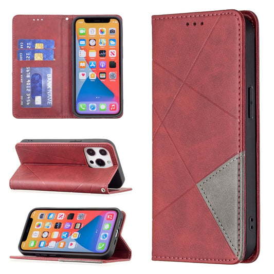 For iPhone 13 Pro Rhombus Texture Horizontal Flip Magnetic Leather Case with Holder & Card Slots (Red) - iPhone 13 Pro Cases by buy2fix | Online Shopping UK | buy2fix