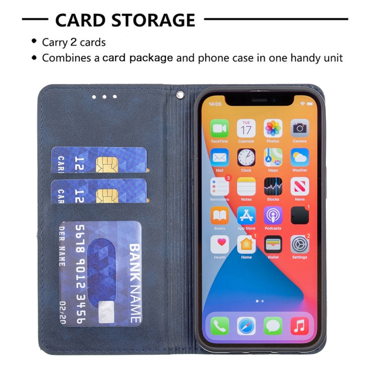 For iPhone 13 Pro Rhombus Texture Horizontal Flip Magnetic Leather Case with Holder & Card Slots (Blue) - iPhone 13 Pro Cases by buy2fix | Online Shopping UK | buy2fix