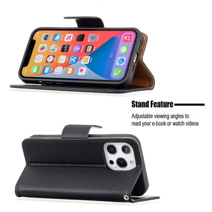 For iPhone 13 Pro Max Litchi Texture Pure Color Horizontal Flip Leather Case with Holder & Card Slots & Wallet & Lanyard (Black) - iPhone 13 Pro Max Cases by buy2fix | Online Shopping UK | buy2fix
