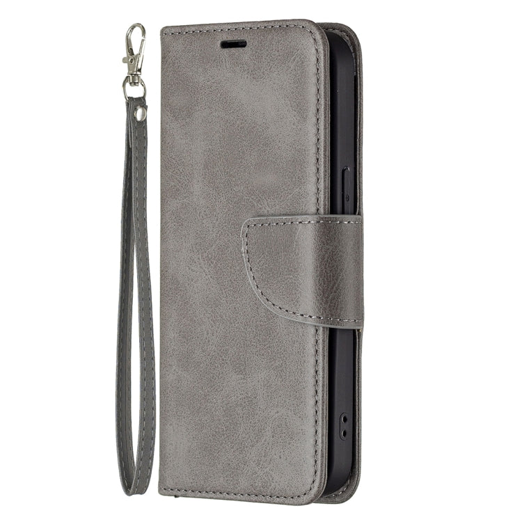 For iPhone 13 Pro Retro Lambskin Texture Pure Color Horizontal Flip PU Leather Case, with Holder & Card Slots & Wallet & Lanyard(Grey) - iPhone 13 Pro Cases by buy2fix | Online Shopping UK | buy2fix