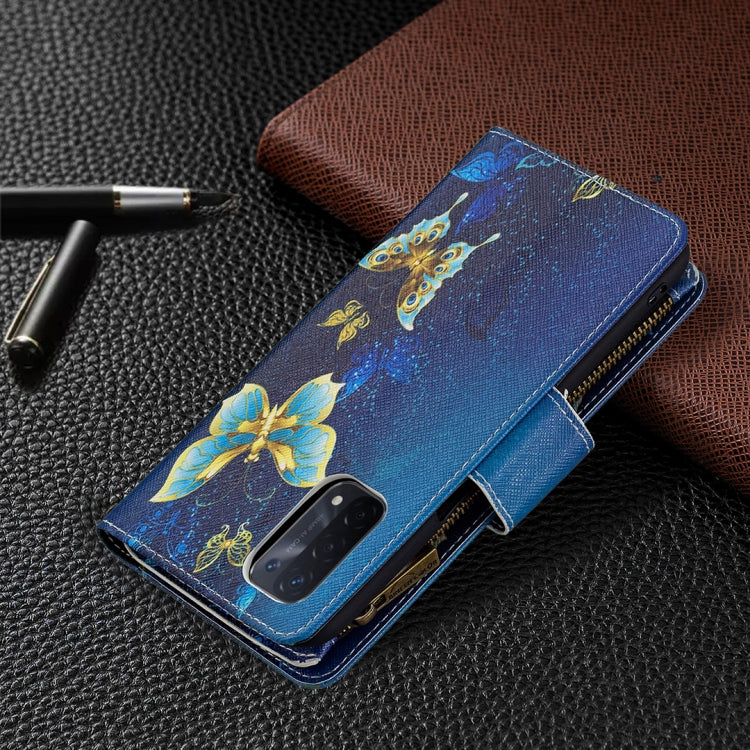 For OPPO A74 5G/A93 5G/A54 5G Colored Drawing Pattern Zipper Horizontal Flip Leather Case with Holder & Card Slots & Wallet(Gold Butterfly) - OPPO Cases by buy2fix | Online Shopping UK | buy2fix