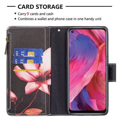 For OPPO A74 5G/A93 5G/A54 5G Colored Drawing Pattern Zipper Horizontal Flip Leather Case with Holder & Card Slots & Wallet(Lotus) - OPPO Cases by buy2fix | Online Shopping UK | buy2fix