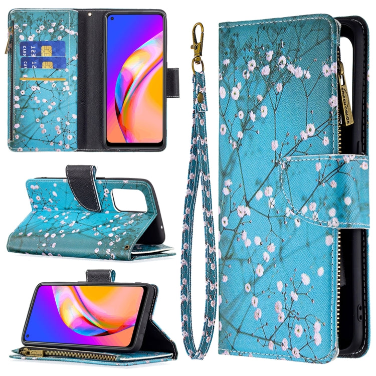 For OPPO A94 5G/F19 Pro+ 5G/Reno5 Z 5G Colored Drawing Pattern Zipper Horizontal Flip Leather Case with Holder & Card Slots & Wallet(Plum Blossom) - OPPO Cases by buy2fix | Online Shopping UK | buy2fix