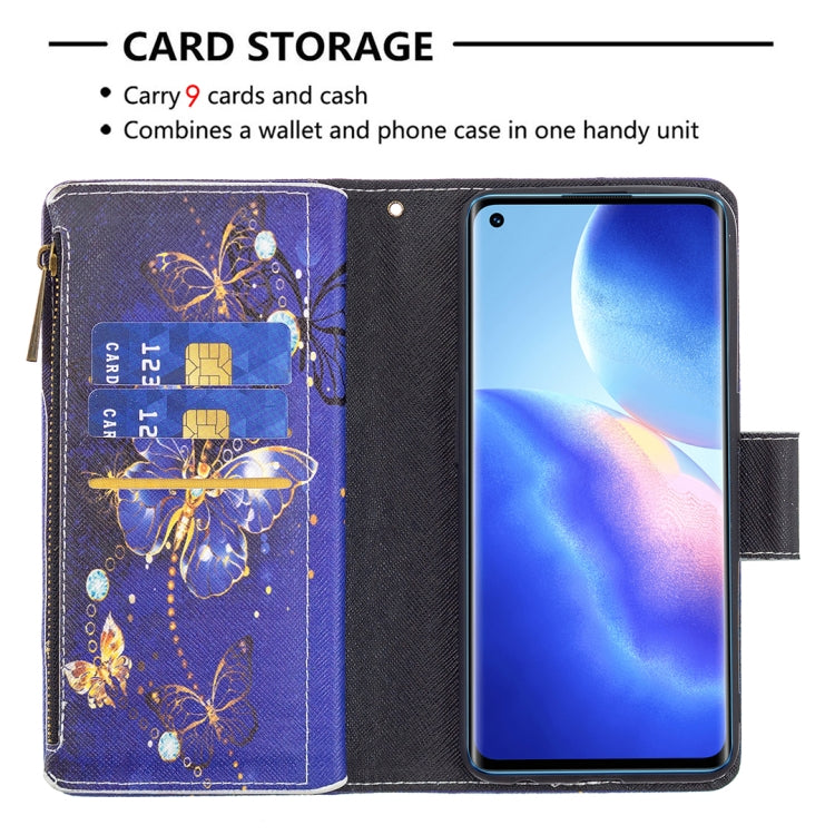 For OPPO Reno5 5G Colored Drawing Pattern Zipper Horizontal Flip Leather Case with Holder & Card Slots & Wallet(Purple Butterfly) - OPPO Cases by buy2fix | Online Shopping UK | buy2fix