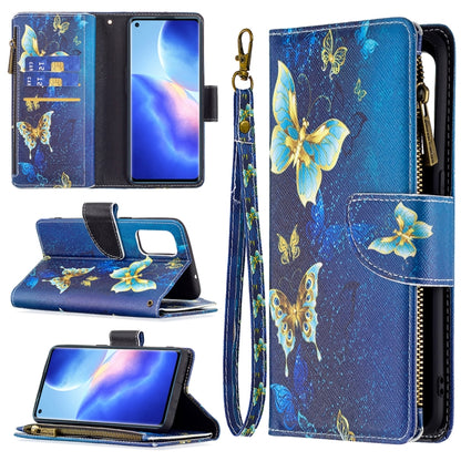 For OPPO Reno5 5G Colored Drawing Pattern Zipper Horizontal Flip Leather Case with Holder & Card Slots & Wallet(Gold Butterfly) - OPPO Cases by buy2fix | Online Shopping UK | buy2fix