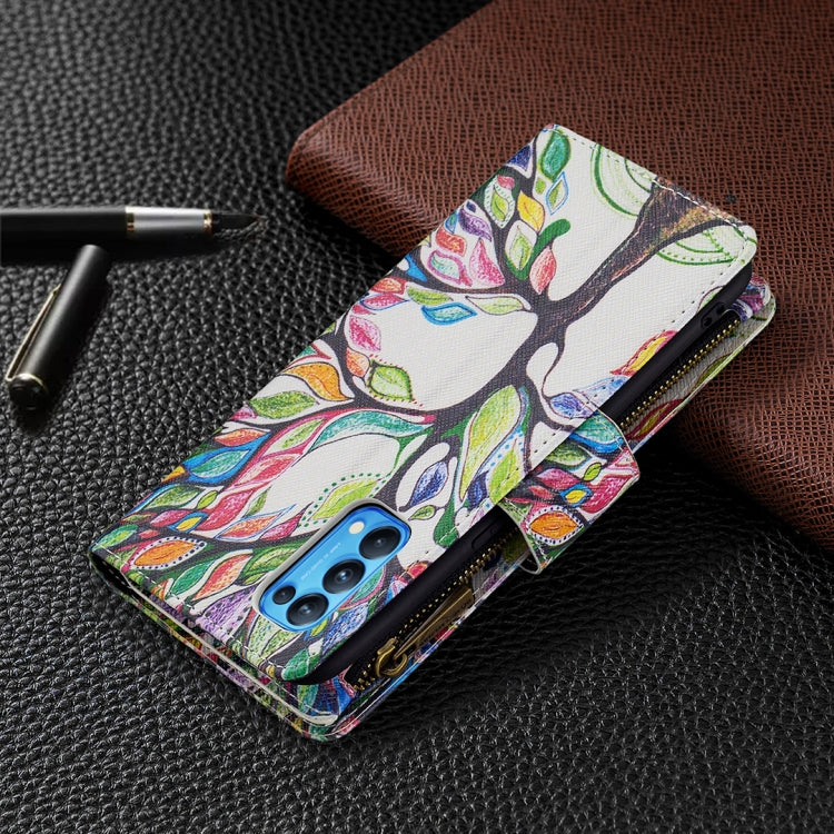 For OPPO Reno5 5G Colored Drawing Pattern Zipper Horizontal Flip Leather Case with Holder & Card Slots & Wallet(Big Tree) - OPPO Cases by buy2fix | Online Shopping UK | buy2fix