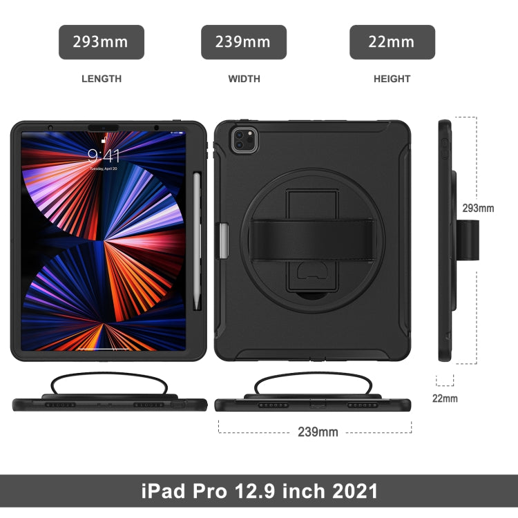 For iPad Pro 12.9 2022 / 2021 360 Degree Rotation PC + TPU Protective Tablet Case with Holder & Hand-strap(Black) - iPad Pro 12.9 (2022/2021) Cases by buy2fix | Online Shopping UK | buy2fix