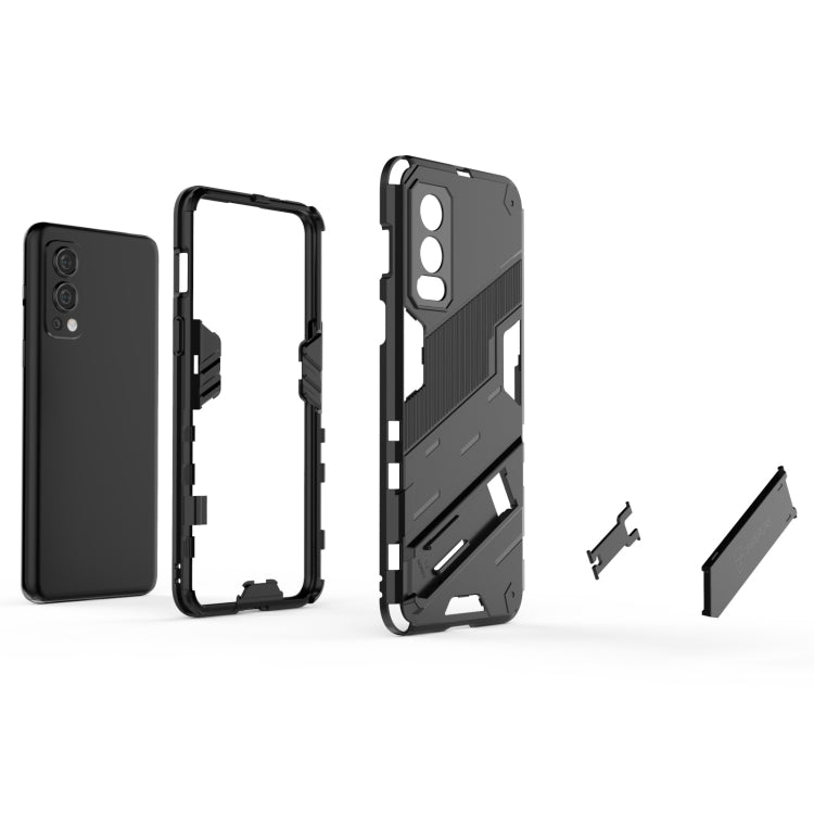 For OnePlus Nord 2 5G Punk Armor 2 in 1 PC + TPU Shockproof Case with Invisible Holder(Light Red) - OnePlus Cases by buy2fix | Online Shopping UK | buy2fix