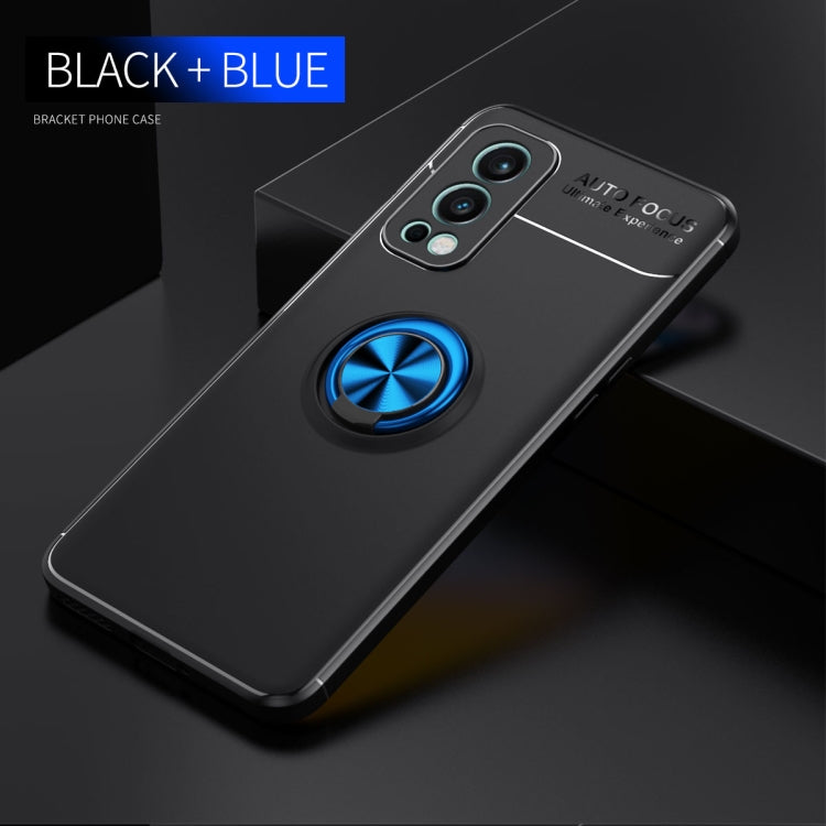 For OnePlus Nord 2 5G Metal Ring Holder 360 Degree Rotating TPU Case(Black+Blue) - OnePlus Cases by buy2fix | Online Shopping UK | buy2fix