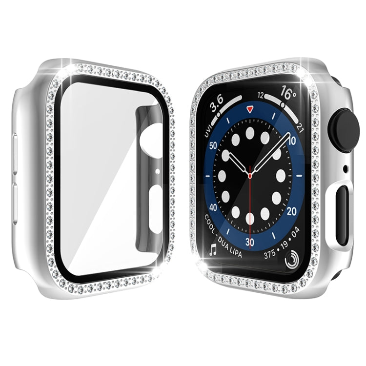 Electroplating PC Single Row Diamond Protective Case with Tempered Glass Film For Apple Watch Series 6 & SE & 5 & 4 40mm(Silver) - Watch Cases by buy2fix | Online Shopping UK | buy2fix