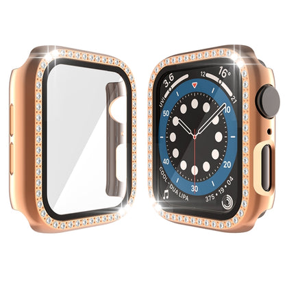 Electroplating PC Single Row Diamond Protective Case with Tempered Glass Film For Apple Watch Series 6 & SE & 5 & 4 44mm(Rose Gold) - Watch Cases by buy2fix | Online Shopping UK | buy2fix