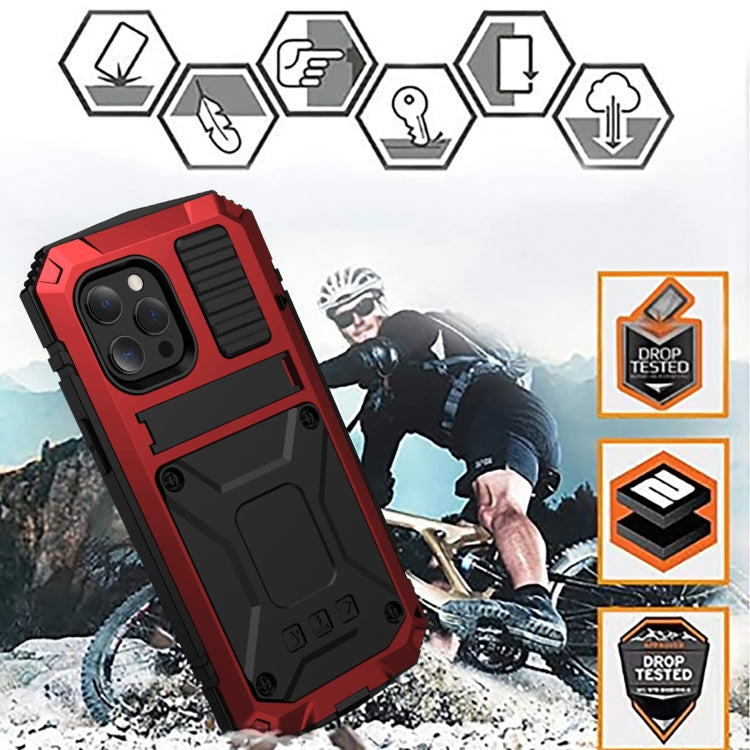 For iPhone 13 mini R-JUST Shockproof Waterproof Dust-proof Metal + Silicone Protective Case with Holder (Red) - iPhone 13 mini Cases by R-JUST | Online Shopping UK | buy2fix