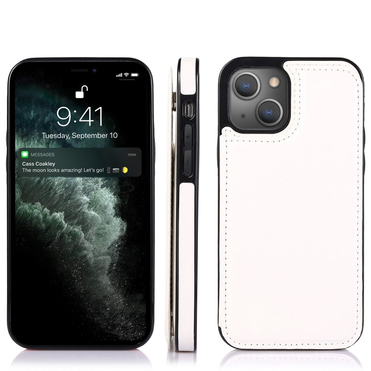 For iPhone 13 Double Buckle Shockproof PU Protective Case with Card Slots & Holder(White) - iPhone 13 Cases by buy2fix | Online Shopping UK | buy2fix