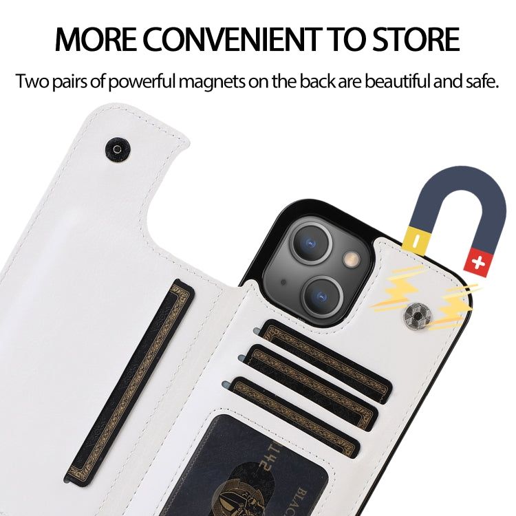 For iPhone 13 Double Buckle Shockproof PU Protective Case with Card Slots & Holder(White) - iPhone 13 Cases by buy2fix | Online Shopping UK | buy2fix