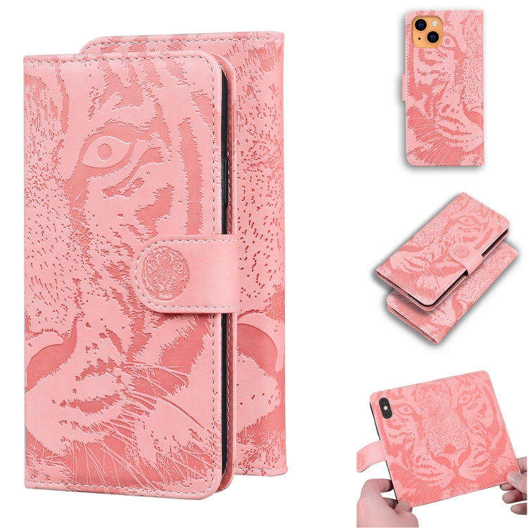 For iPhone 13 Tiger Embossing Pattern Horizontal Flip Leather Case with Holder & Card Slots & Wallet(Pink) - iPhone 13 Cases by buy2fix | Online Shopping UK | buy2fix