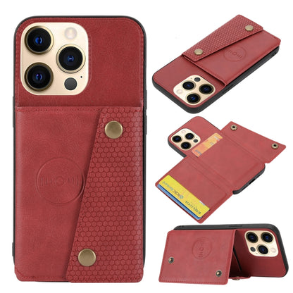 For iPhone 13 Double Buckle PU + TPU Shockproof Magnetic Protective Case with Card Slot & Holder(Red) - iPhone 13 Cases by buy2fix | Online Shopping UK | buy2fix